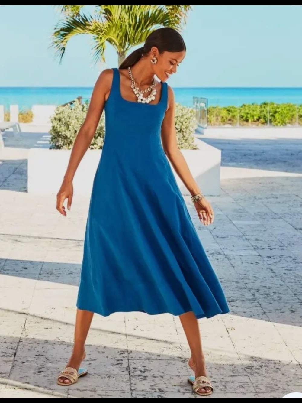 Lilly Pulitzer Teal Midi Dress with Square Neck